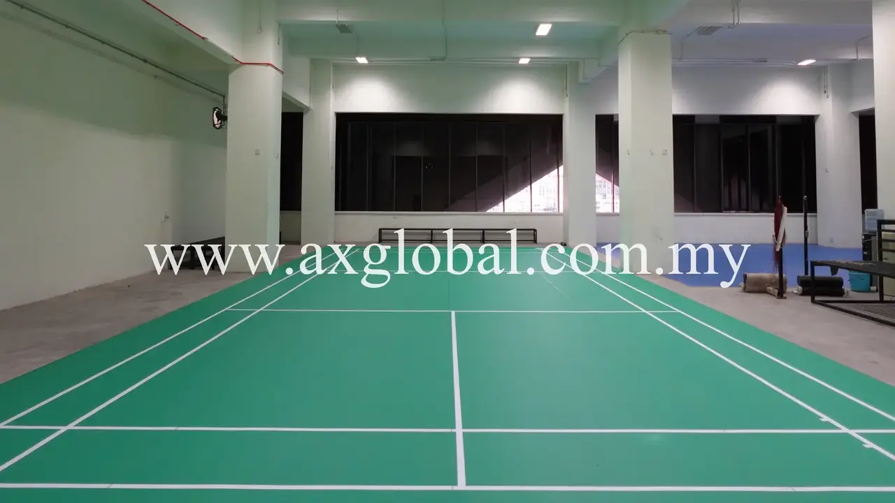 Green badminton court flooring installed by AX Global in Kuala Lumpur